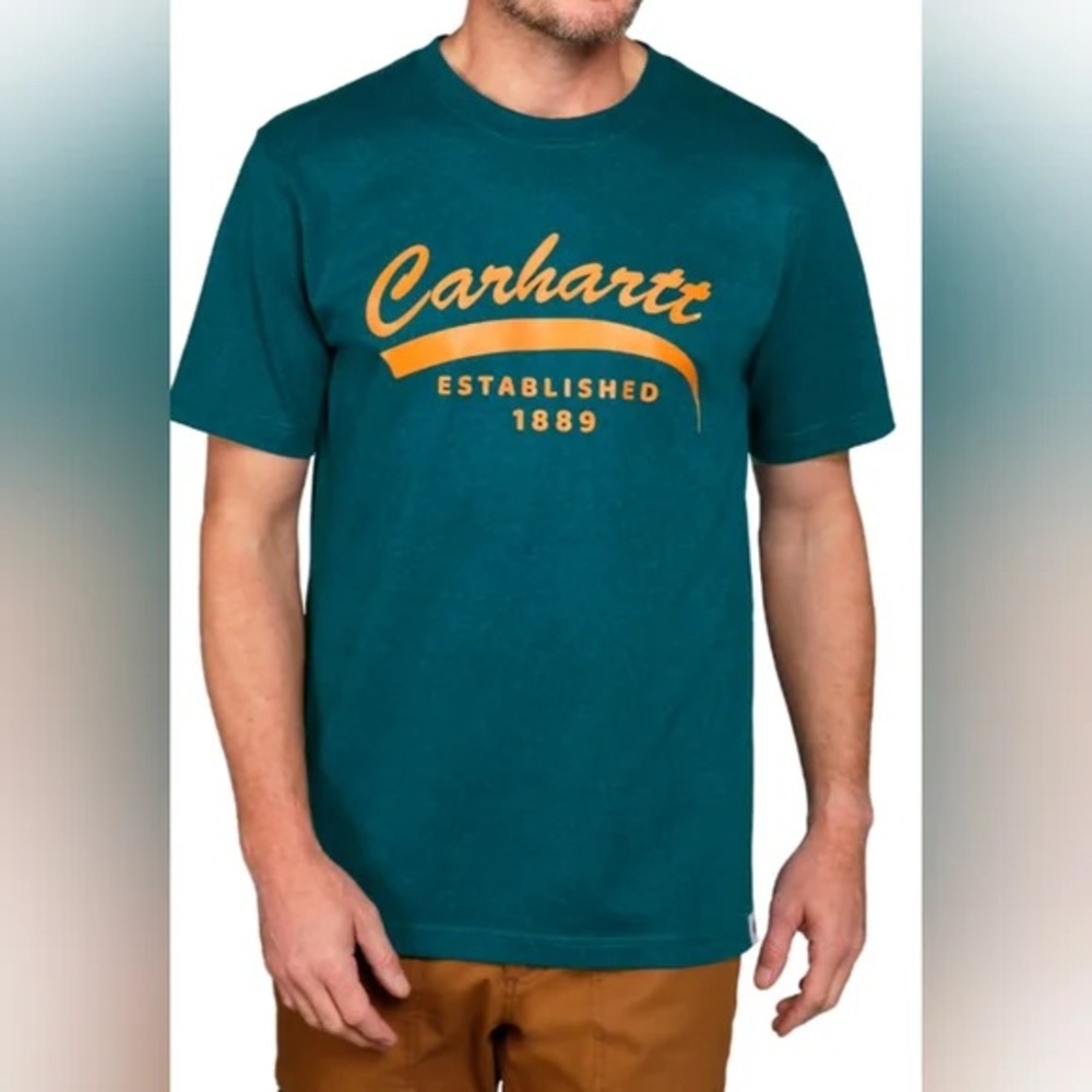 Carhartt Men's Teal and Orange Graphic Tee